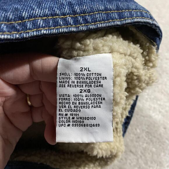 Wrangler Hero Vest Mens 2XL Blue Denim Sherpa Lined Zip WR380010 Workwear - Picture 4 of 7